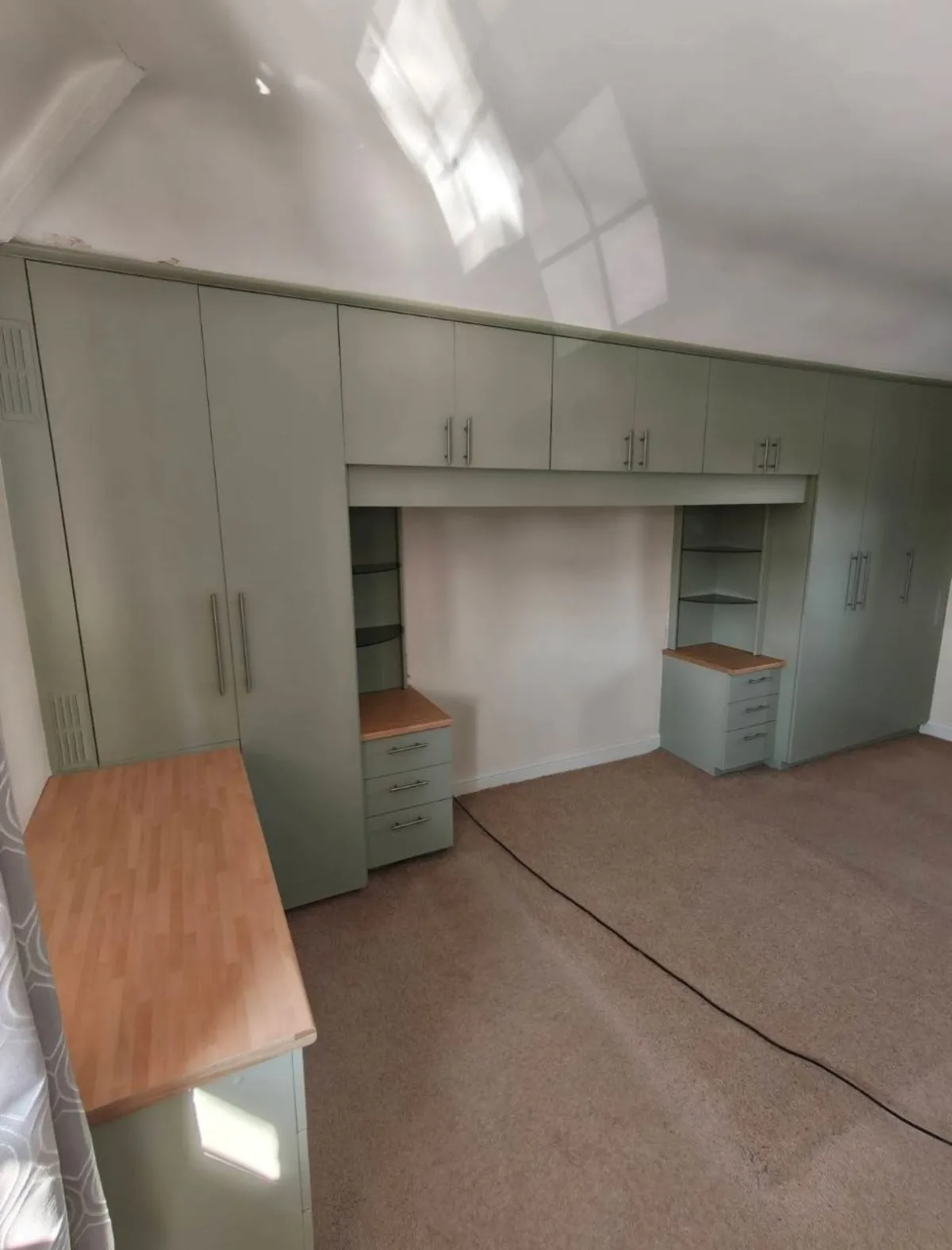 Fitted bedroom furniture resprayed sage green